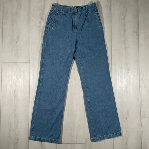 Sezane Denim - Sezane Women's Size 40 US 8 Wide Leg High Waist Light Blue Jeans Cotton